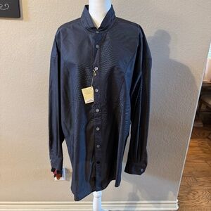 Men's Stubbs Western Wear Long Sleeve NWT Black Gray Banded Collar Shirt SZ 2XL